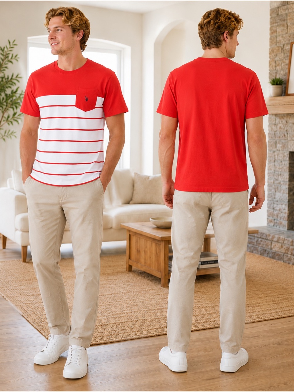 U.S. Polo Assn. Red White Striped Pocket T-Shirt L NWT